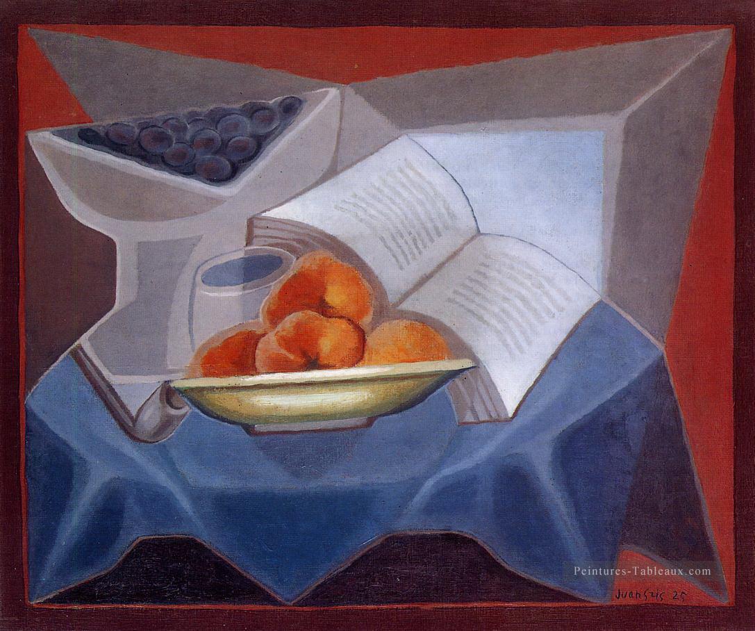fruits et livre Juan Gris Peintures à l'huile